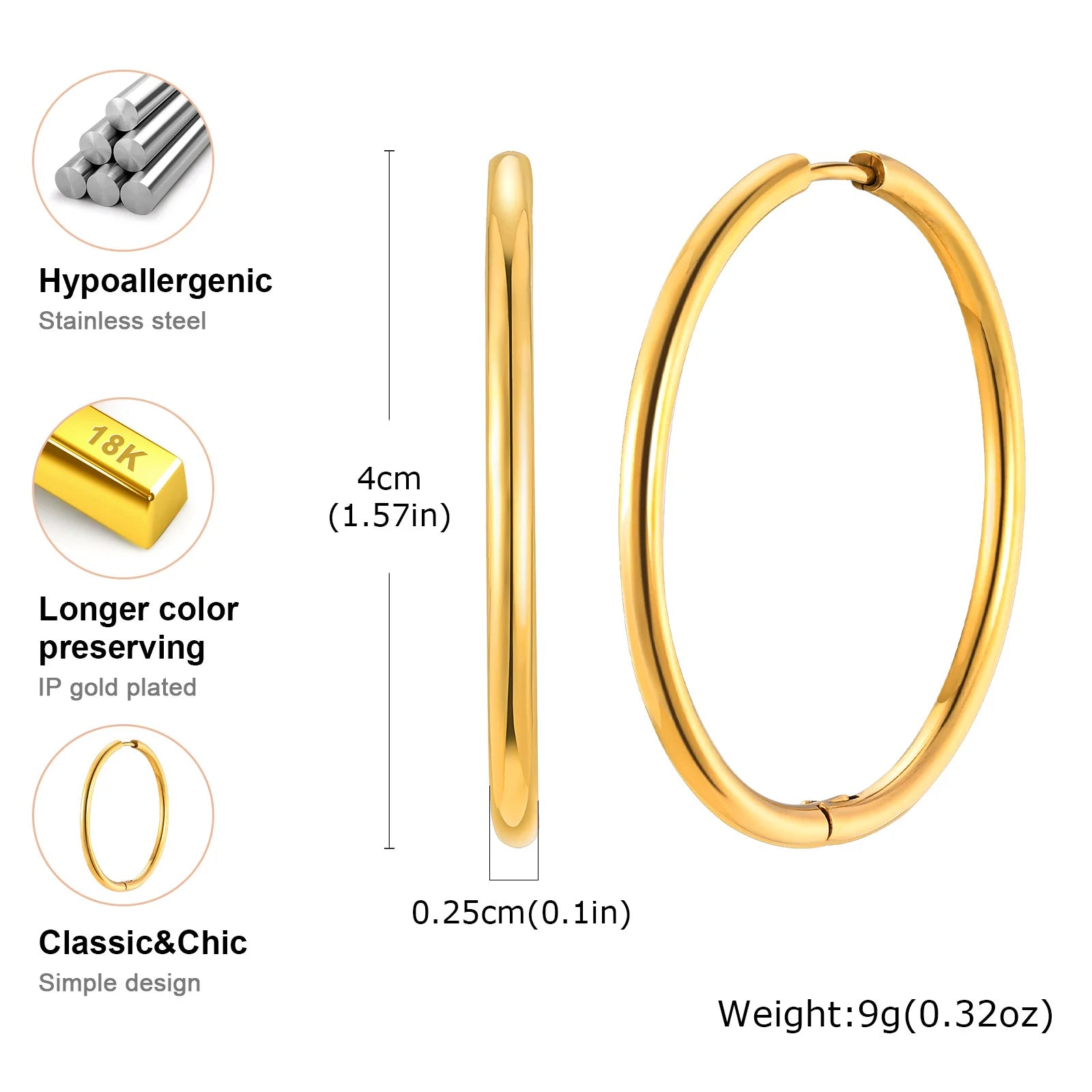 Minimalist Circle Hoop Earrings for Women, Simple Stainless Steel Round Huggies Earring