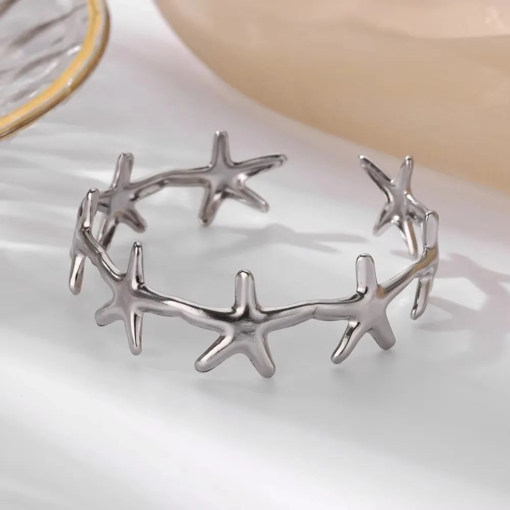 Shell Cuff Bracelets For Women Gold Color Stainless Steel Opening Bracelet Bangles Luxury Brands Summer Beach Wrist Jewelry Gift