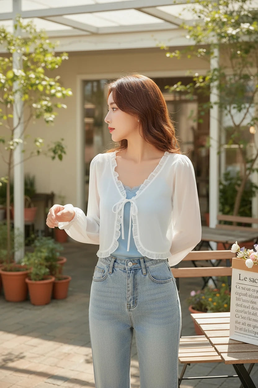 Women's Lace Bow Summer Blouse