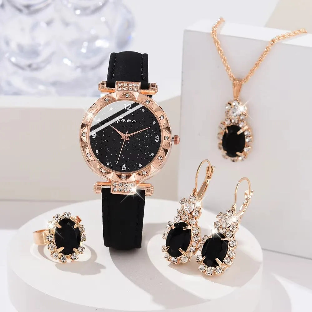 5-Piece Rhinestone Watch & Jewelry Gift Set
