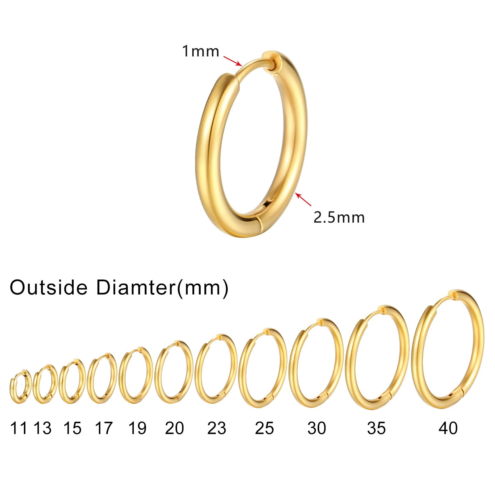 Minimalist Circle Hoop Earrings for Women, Simple Stainless Steel Round Huggies Earring