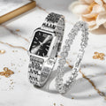 Rhinestone Rectangle Watch & Bracelet Set (Single or Double Set)