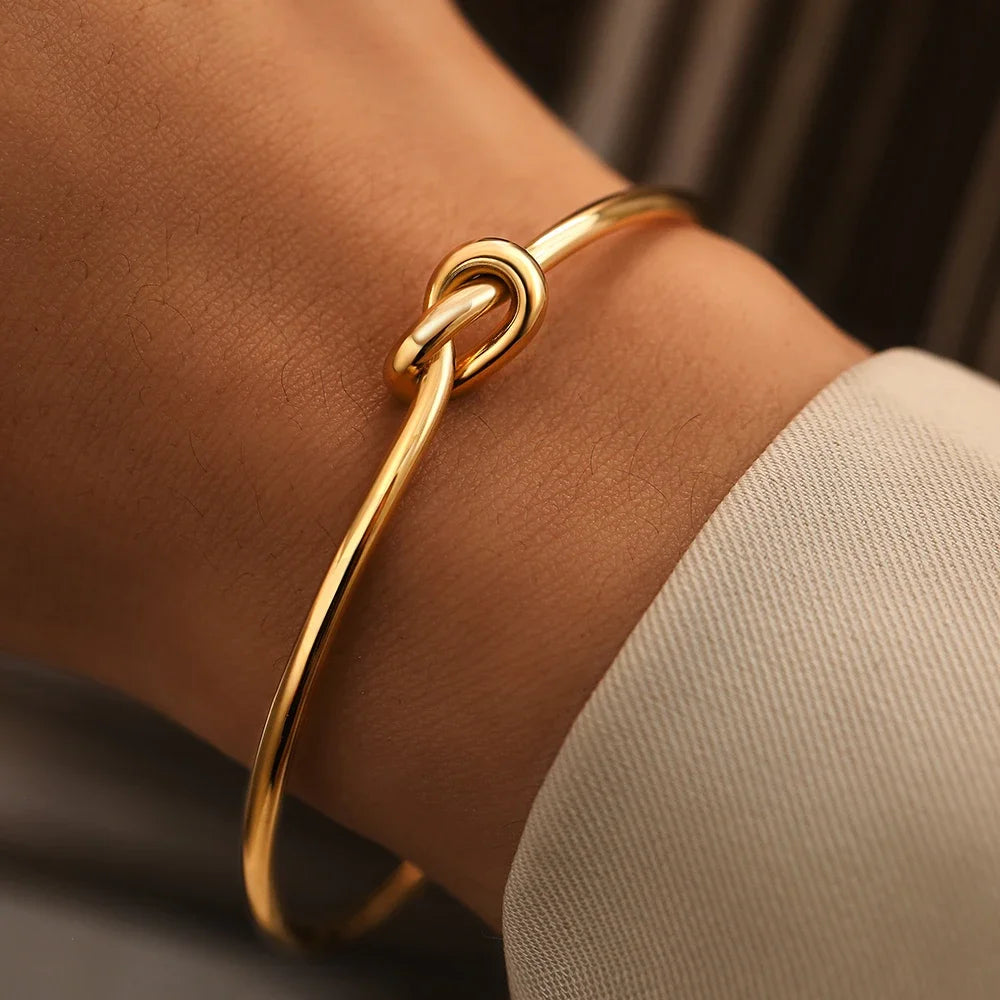 Gold Stainless Steel Sculptural Cuff Bracelet – Minimalist Statement Jewelry