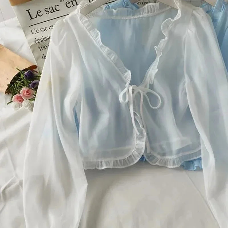 Women’s Lace Bow Summer Blouse – Elegant Casual Top