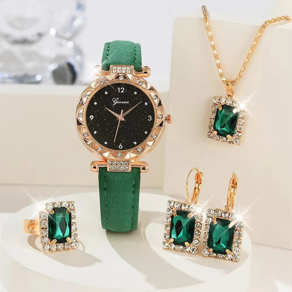 5-Piece Rhinestone Watch & Jewelry Gift Set