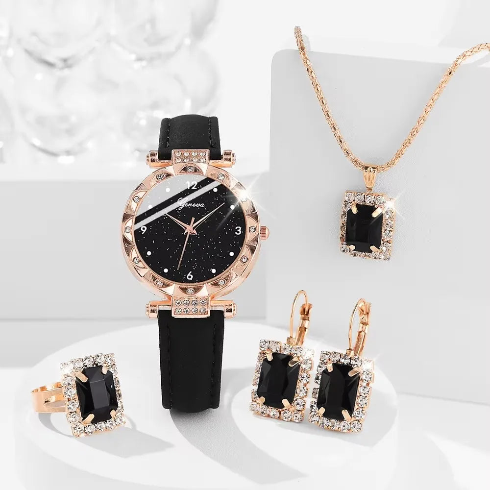5-Piece Rhinestone Watch & Jewelry Gift Set