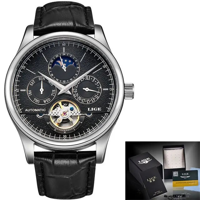 Tourbillon Automatic Watch - Silver Black