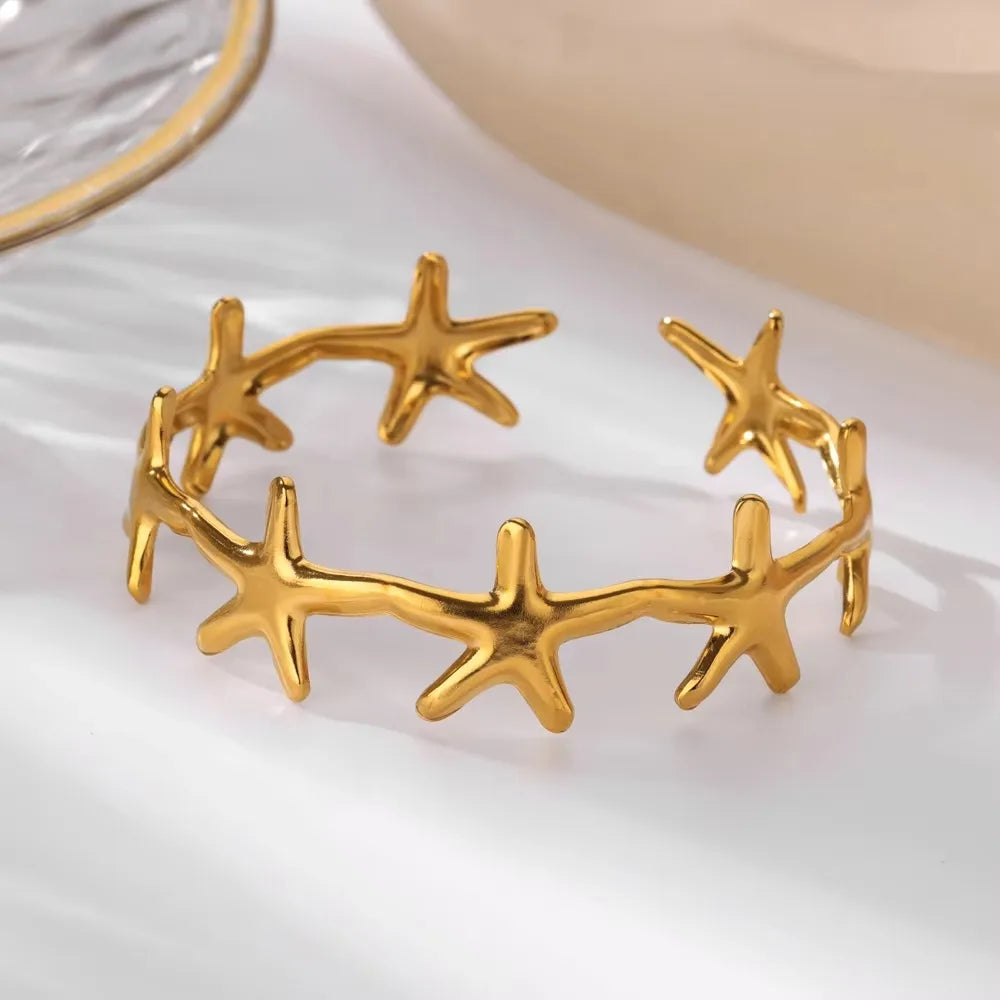 Shell Cuff Bracelets For Women Gold Color Stainless Steel Opening Bracelet Bangles Luxury Brands Summer Beach Wrist Jewelry Gift