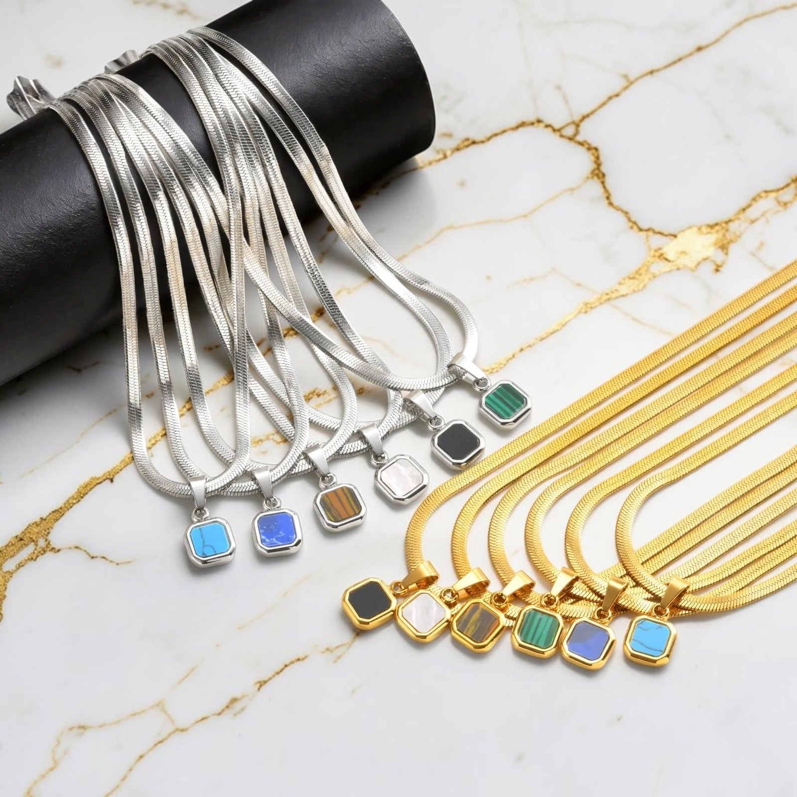 Geometric Stone Pendant Necklace